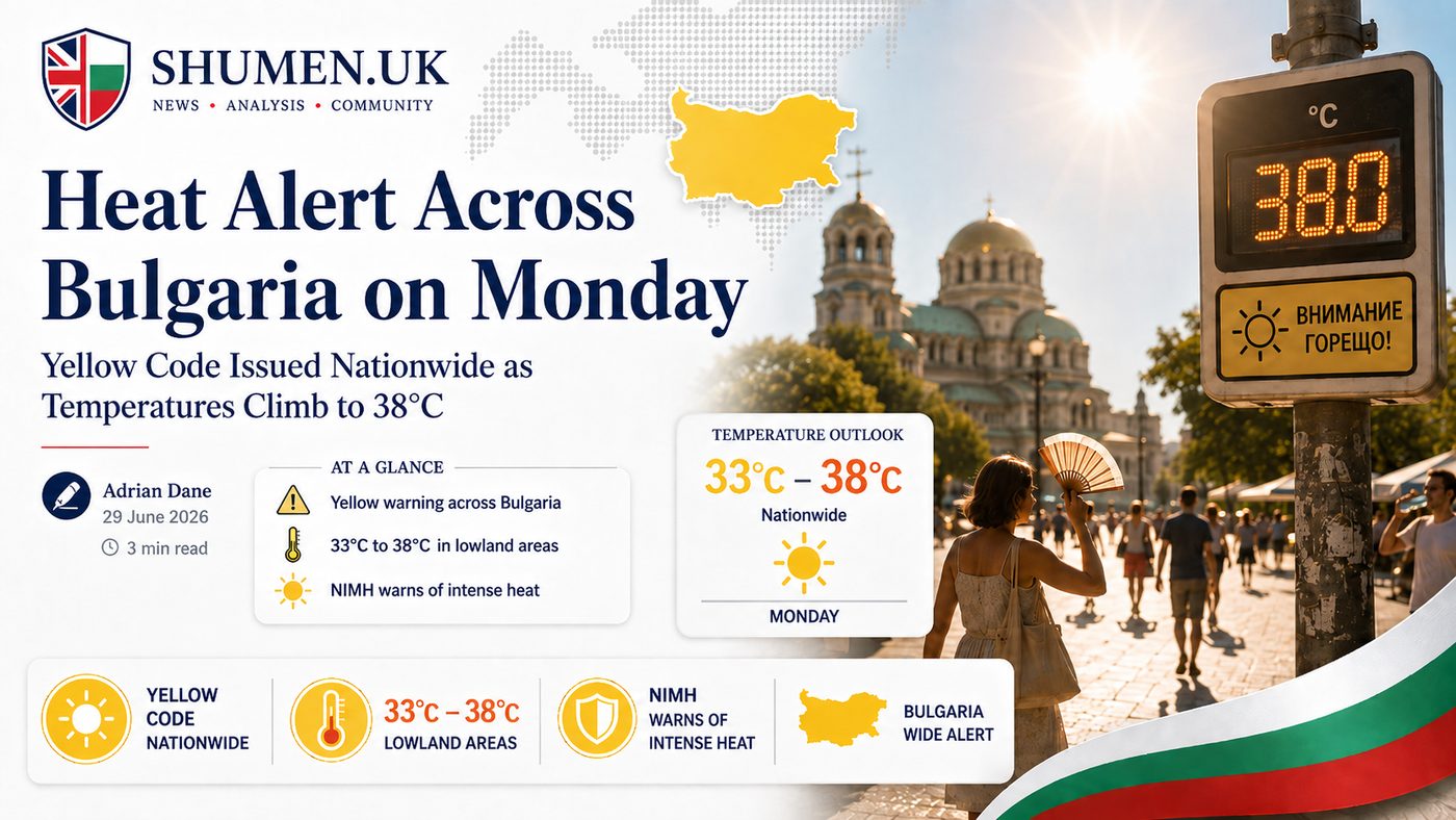 Bulgaria's Map Turns Yellow Again as Monday's Heat Pushes to 38°C