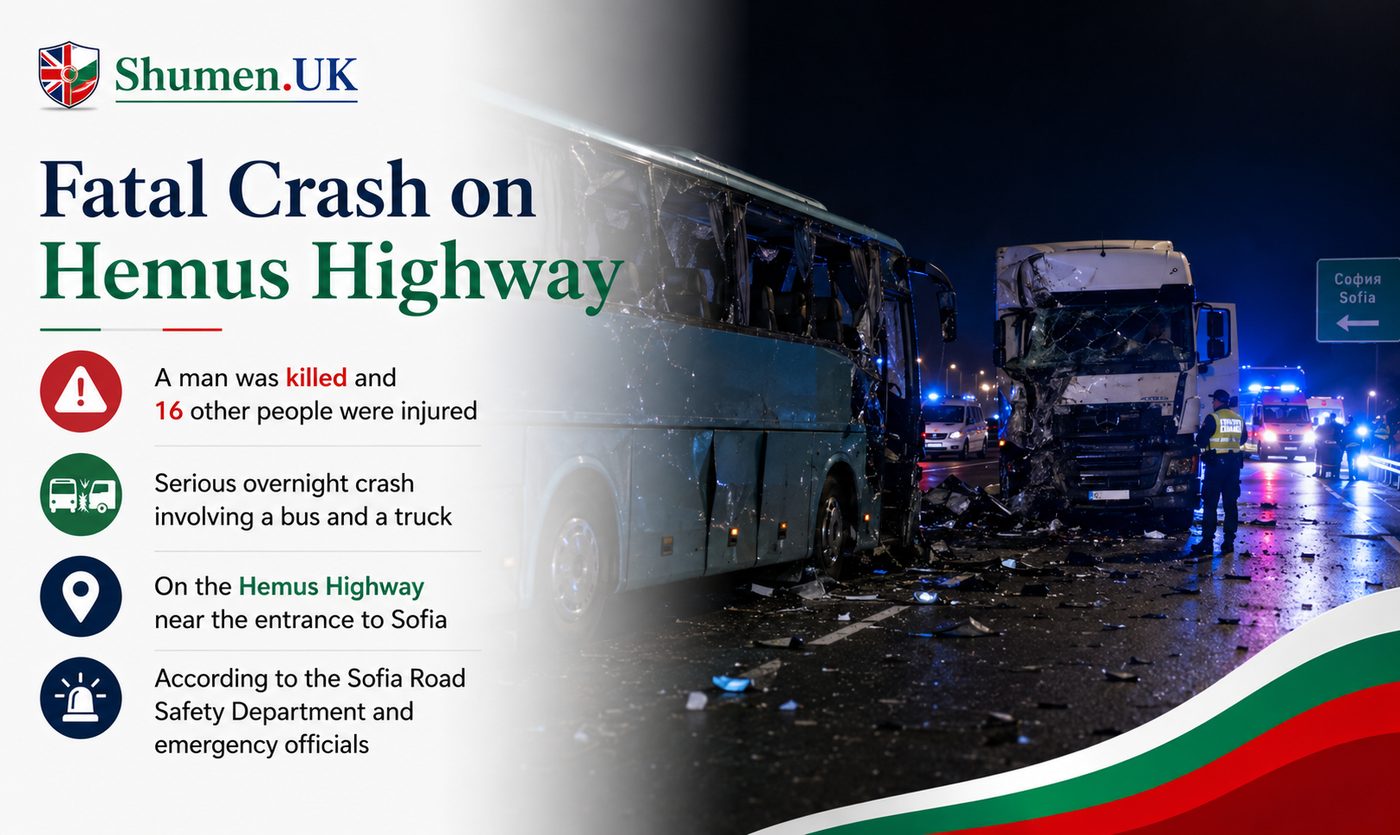 One Dead, 16 Injured in Overnight Bus Crash on Hemus Highway Near Sofia