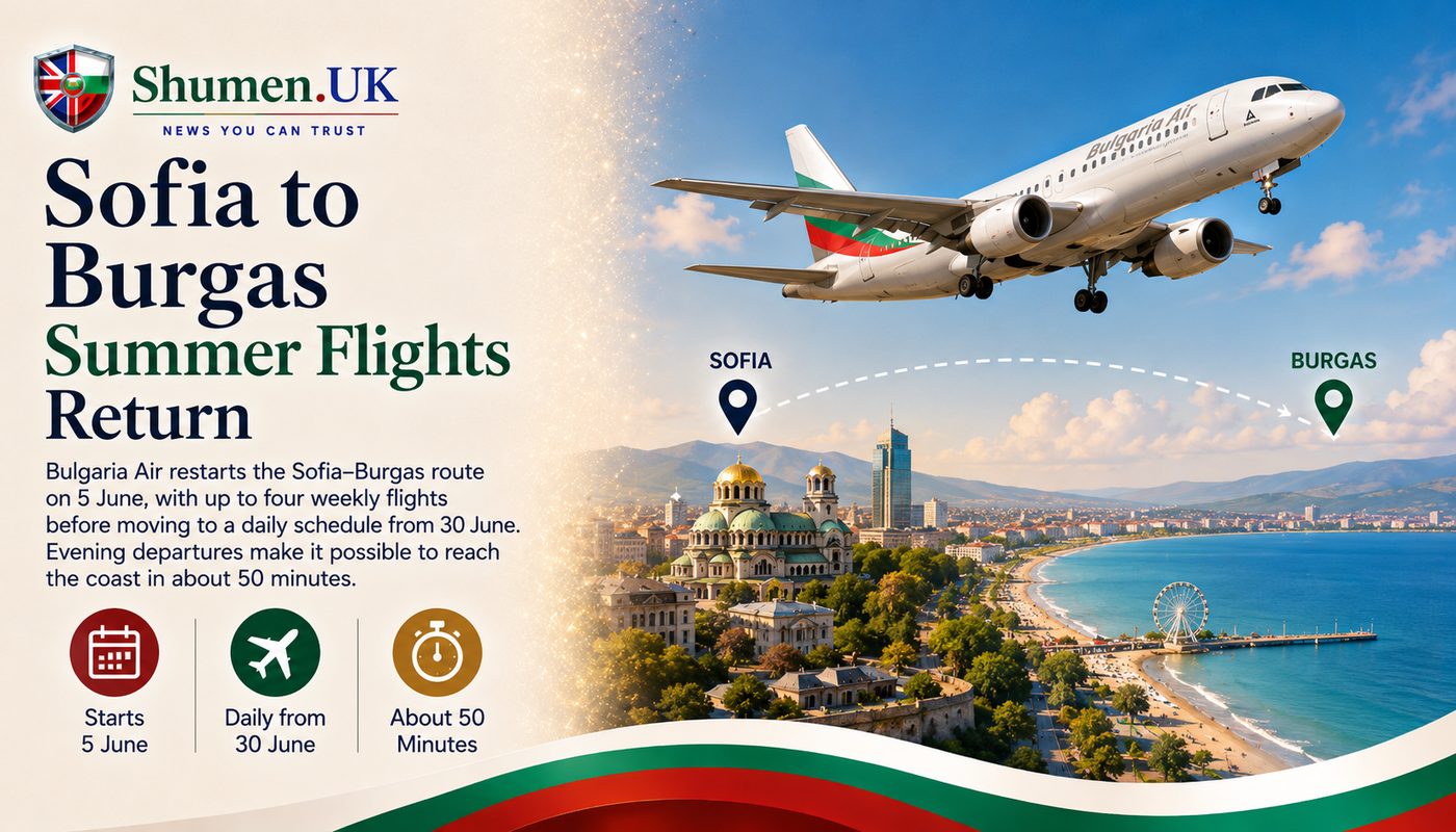 Sofia to Burgas Flights Resume This June, Cutting Black Sea Travel to 50 Minutes